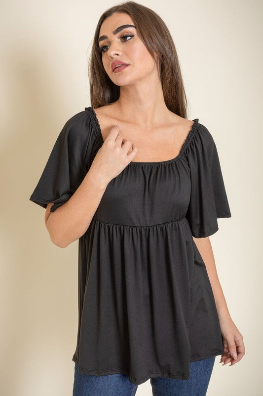 TEEK - Solid Square Neck Babydoll Tunic TOPS TEEK FG Black S 