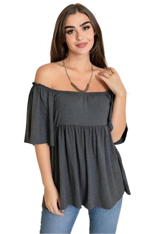 TEEK - Solid Square Neck Babydoll Tunic TOPS TEEK FG Charcoal S 