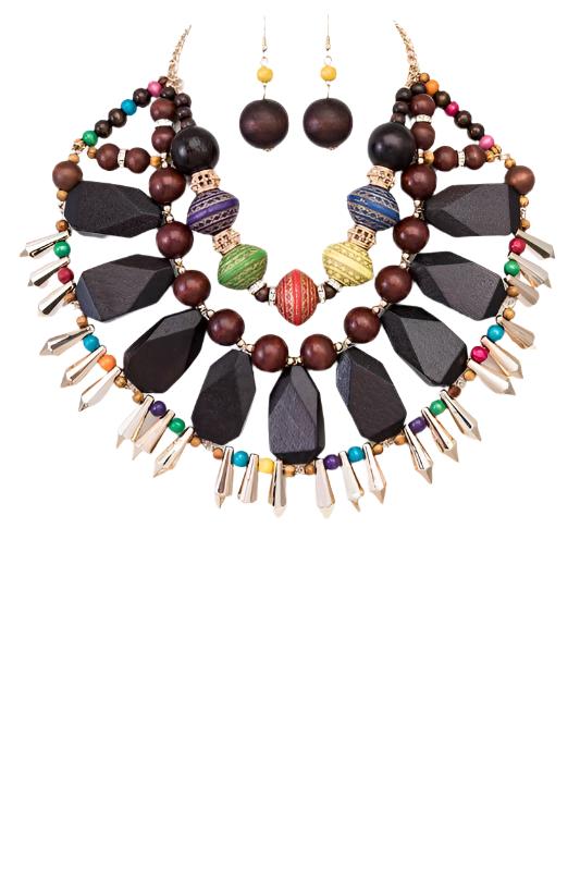 TEEK - Wood And Spikes Statement Collar Necklace Set JEWELRY TEEK FG   