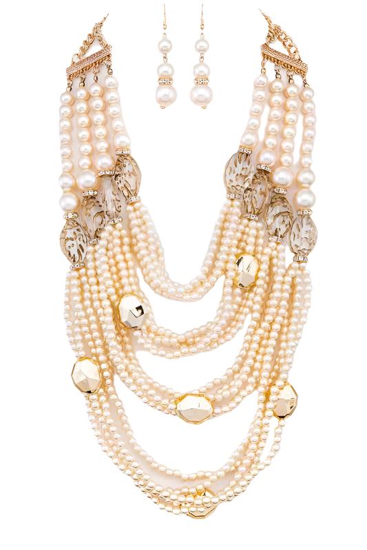 TEEK - String Pearl Layer Statement Necklace Set JEWELRY TEEK FG Cream  