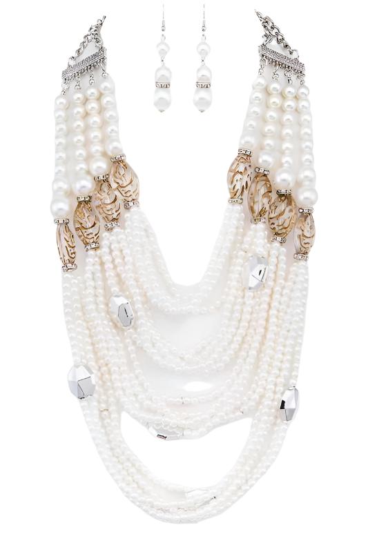 TEEK - String Pearl Layer Statement Necklace Set JEWELRY TEEK FG White  