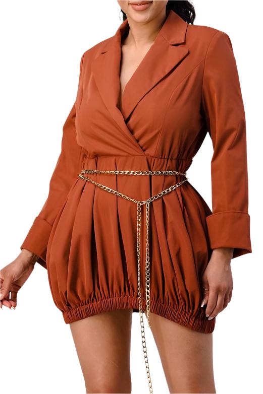 TEEK - Terracotta Trench Dress with Gold Chain Belt DRESS TEEK FG S  