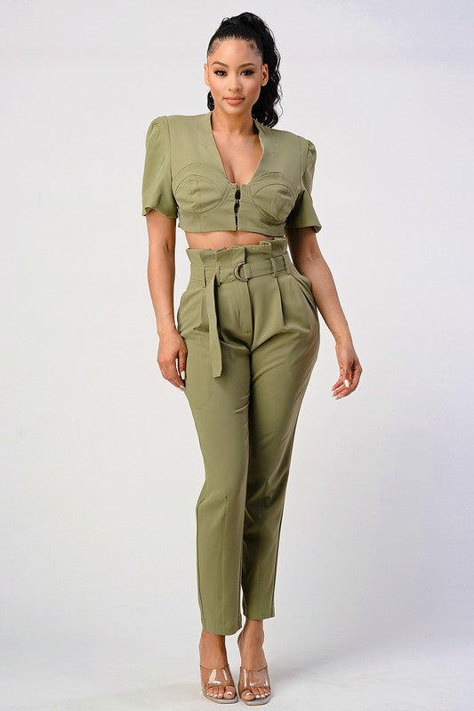 TEEK - OLIVE TWO PIECE PANT SET & BELT SET TEEK FG   