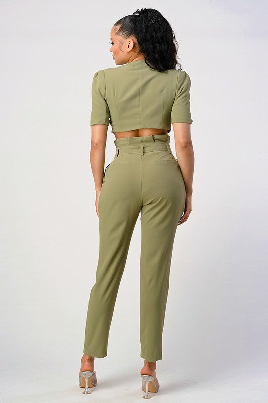 TEEK - OLIVE TWO PIECE PANT SET & BELT SET TEEK FG   