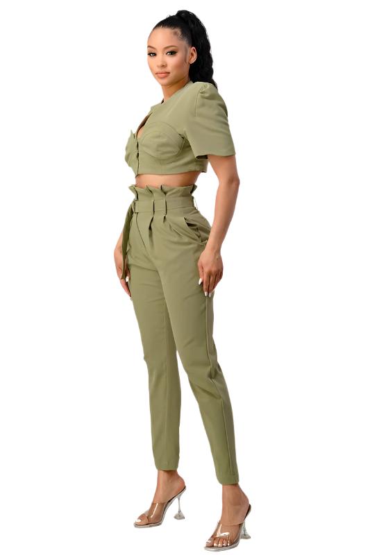 TEEK - OLIVE TWO PIECE PANT SET & BELT SET TEEK FG   