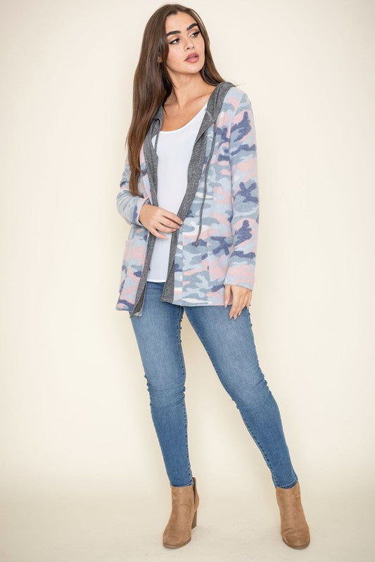 TEEK - Plus Size Camo Hooded Cardigan TEEK FG