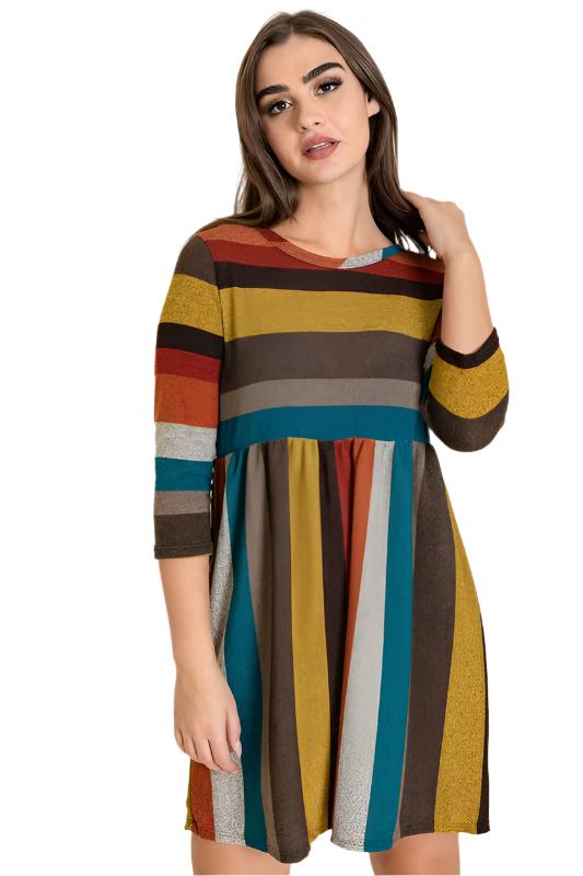 TEEK - Multi Color Mini Dress DRESS TEEK FG mustard/burgundy 1X 