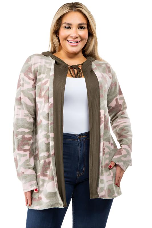 TEEK - Plus Size Camo Hooded Cardigan TEEK FG