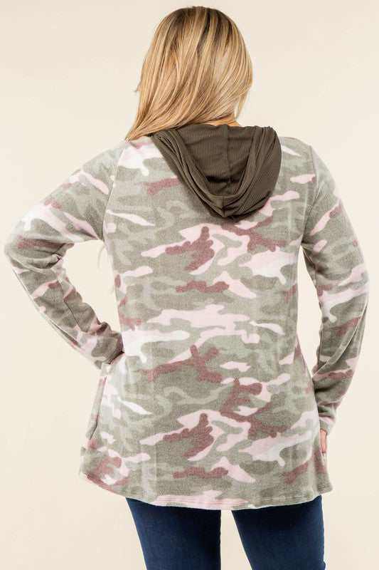 TEEK - Plus Size Camo Hooded Cardigan TEEK FG