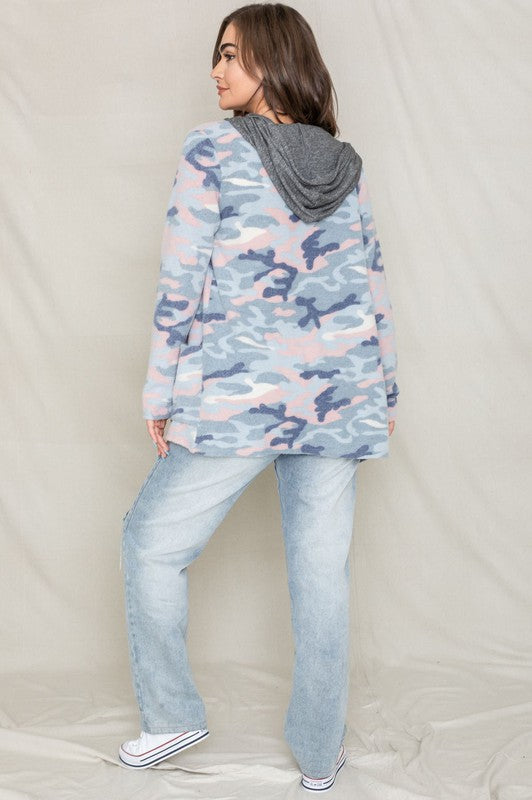 TEEK - Plus Size Camo Hooded Cardigan TEEK FG