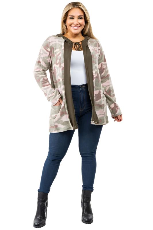 TEEK - Plus Size Camo Hooded Cardigan TEEK FG