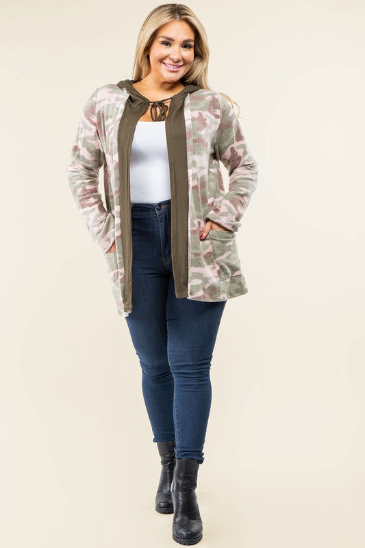 TEEK - Plus Size Camo Hooded Cardigan TEEK FG