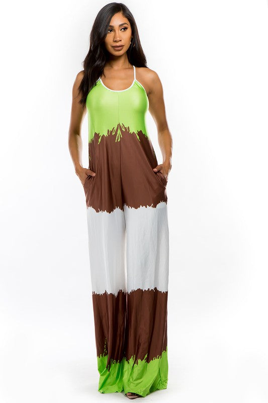 TEEK - TANK STYLE GREEN MULTICOLOR POCKETED JUMPSUIT JUMPSUIT TEEK FG   