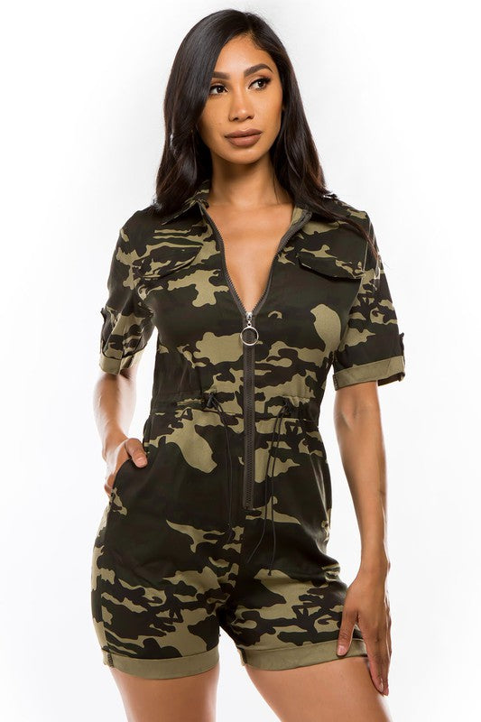 TEEK - CAMOFLAGE ZIP UP POCKETED ROMPER JUMPSUIT TEEK FG S  