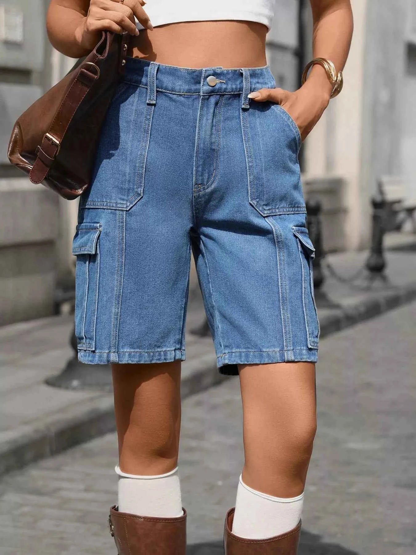 TEEK - High-Waisted Wash Denim Shorts SHORTS TEEK Trend Dusty Blue S