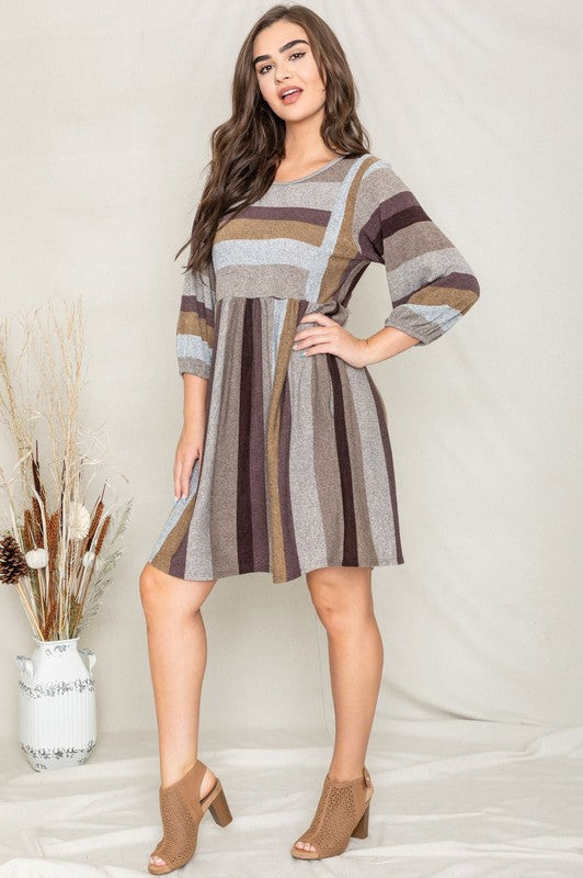 TEEK - Plus Size Mix Stripe Balloon Sleeve Dress DRESS TEEK FG   