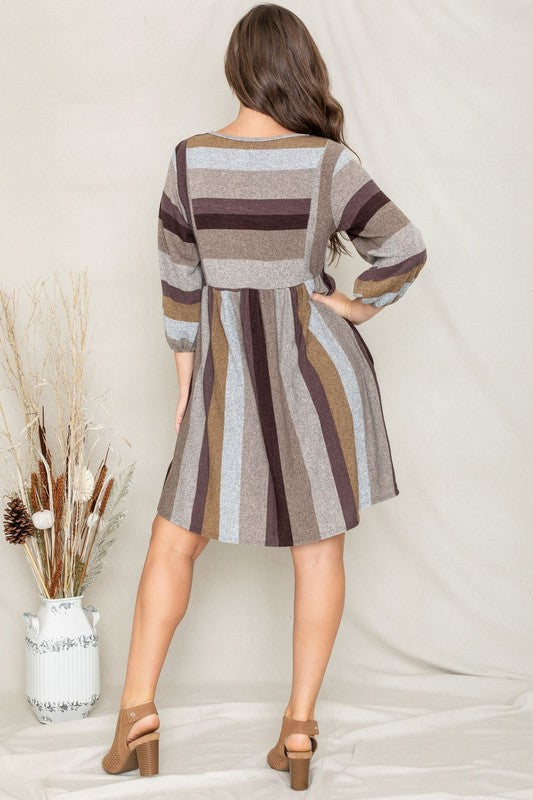 TEEK - Plus Size Mix Stripe Balloon Sleeve Dress DRESS TEEK FG   