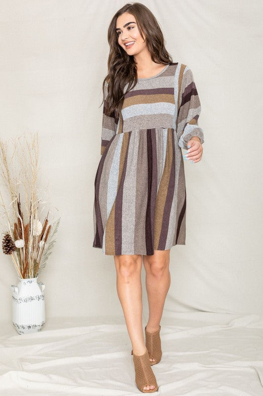 TEEK - Plus Size Mix Stripe Balloon Sleeve Dress DRESS TEEK FG   