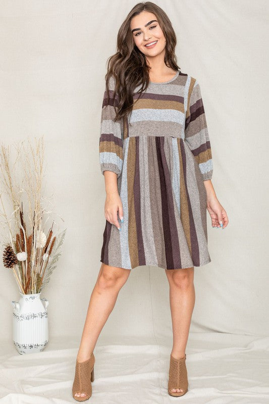 TEEK - Plus Size Mix Stripe Balloon Sleeve Dress DRESS TEEK FG   