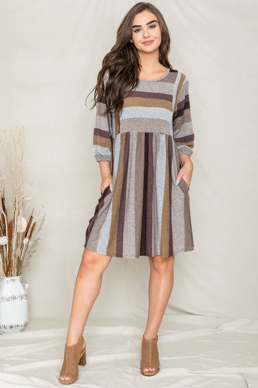 TEEK - Plus Size Mix Stripe Balloon Sleeve Dress DRESS TEEK FG   