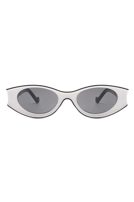 TEEK - Oval Round Retro Cat Eye Fashion Sunglasses EYEGLASSES TEEK FG Black/White  