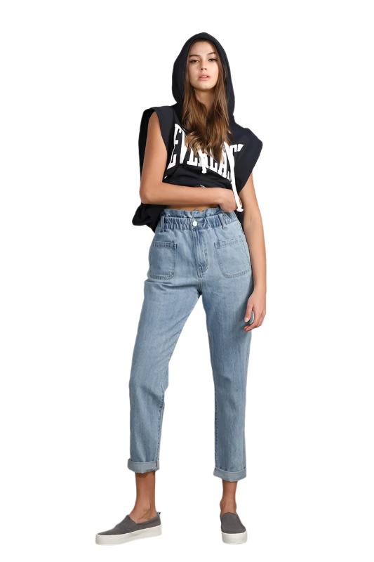 TEEK - LIGHT WASH HIGH WAIST ELASTIC-BANDED SLOUCH JEANS JEANS TEEK FG S  