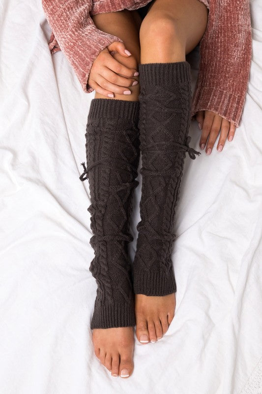 TEEK - Cable Knit Long Tie Leg Warmer SOCKS TEEK FG Charcoal OneSize