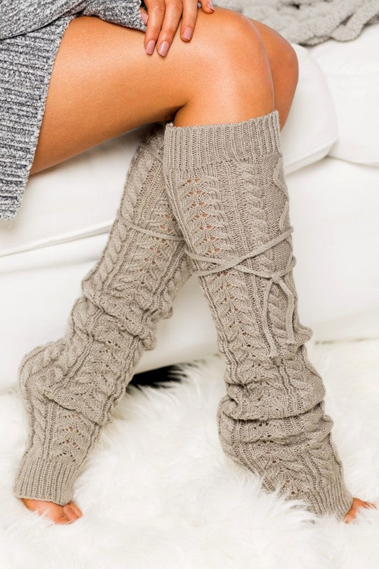 TEEK - Cable Knit Long Tie Leg Warmer SOCKS TEEK FG Gray OneSize