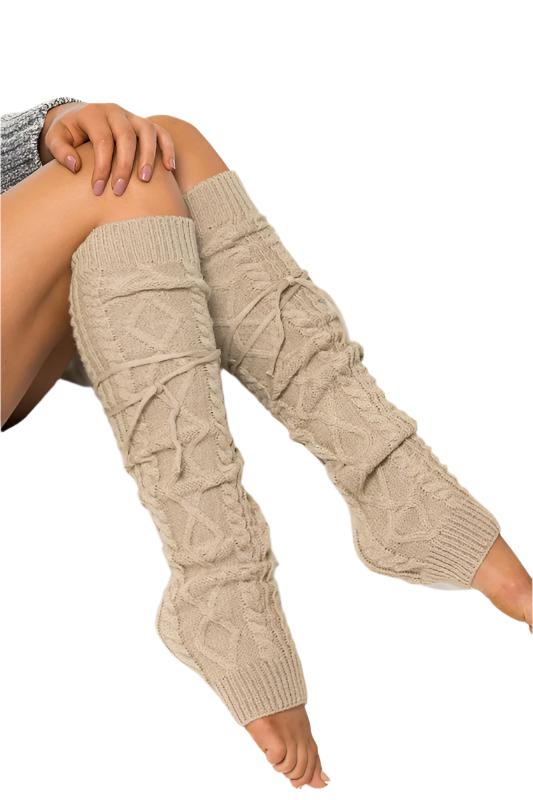 TEEK - Cable Knit Long Tie Leg Warmer SOCKS TEEK FG Beige OneSize