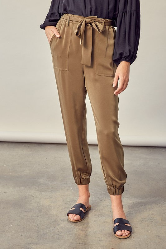 TEEK - Dried Herb Satin Pants with Belt PANTS TEEK FG S  