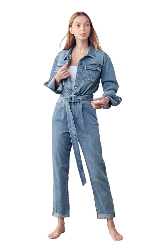 Collared Button-front Jumpsuit