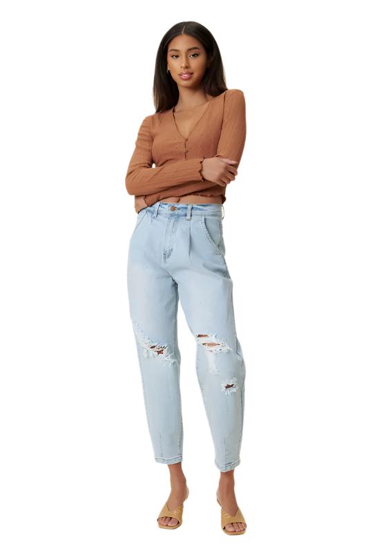 TEEK - Light Wash Distressed Slouchy Jeans JEANS TEEK FG S  