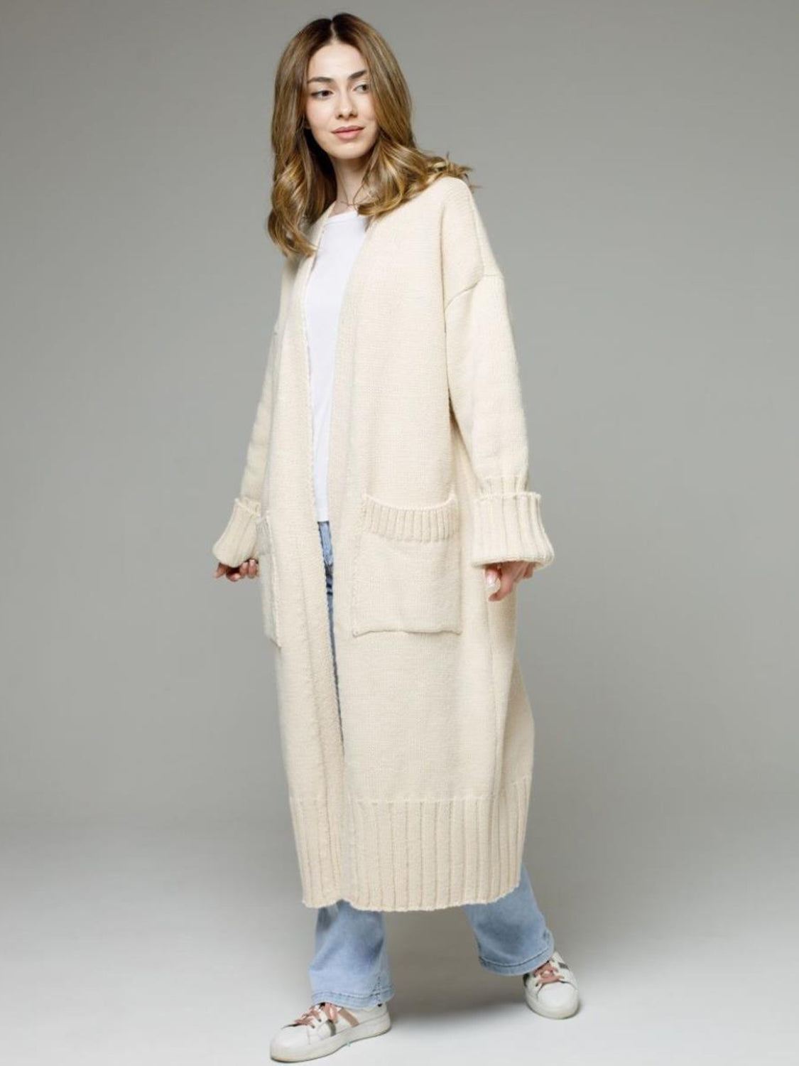 TEEK - Pocketed Open Front Dropped Shoulder Cardigan SWEATER TEEK Trend