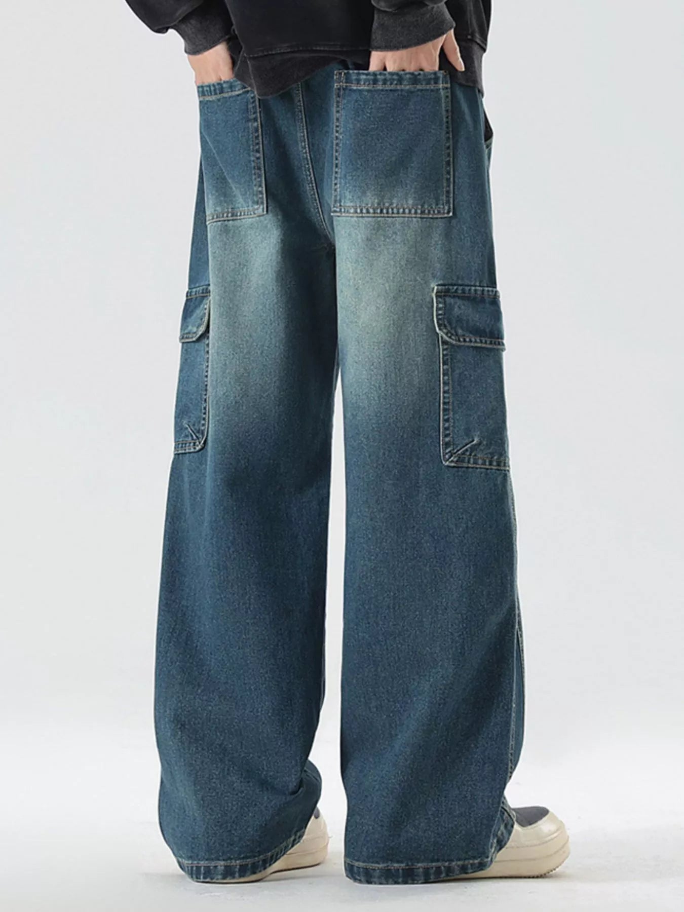 Men's Full Size Wash Wide Leg Cargo Jeans Plus Size Trendsi