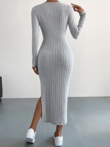 TEEK - Long Sleeved Round Neck Slit Dress DRESS TEEK W   