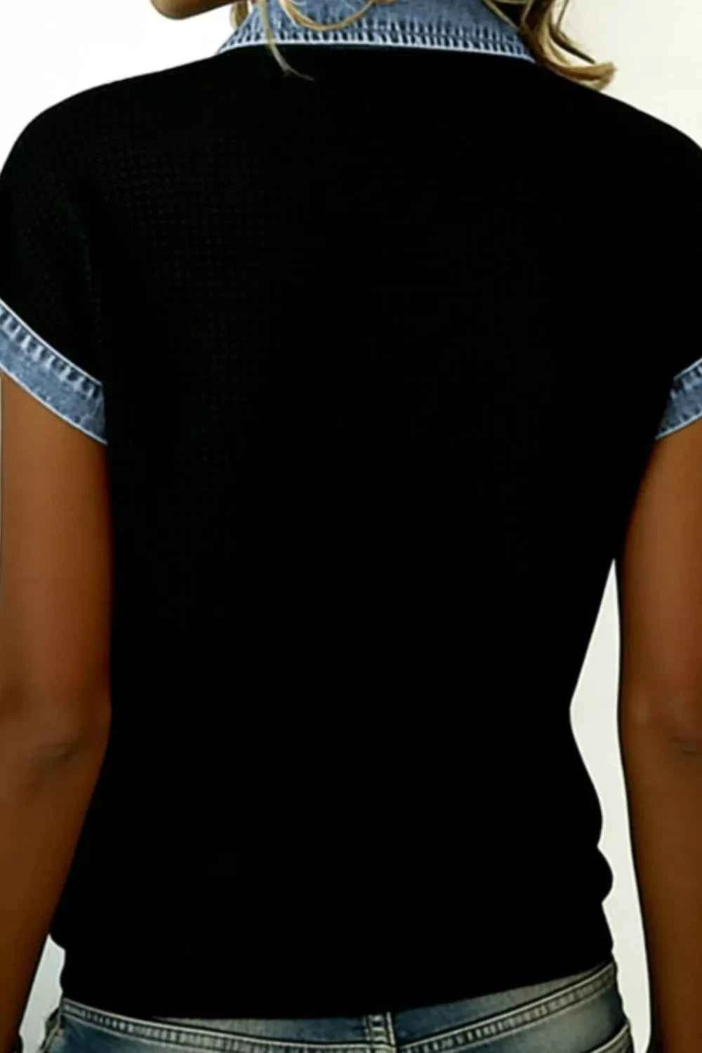 TEEK - Denim Trim Button-Down Shirt TOPS TEEK Trend