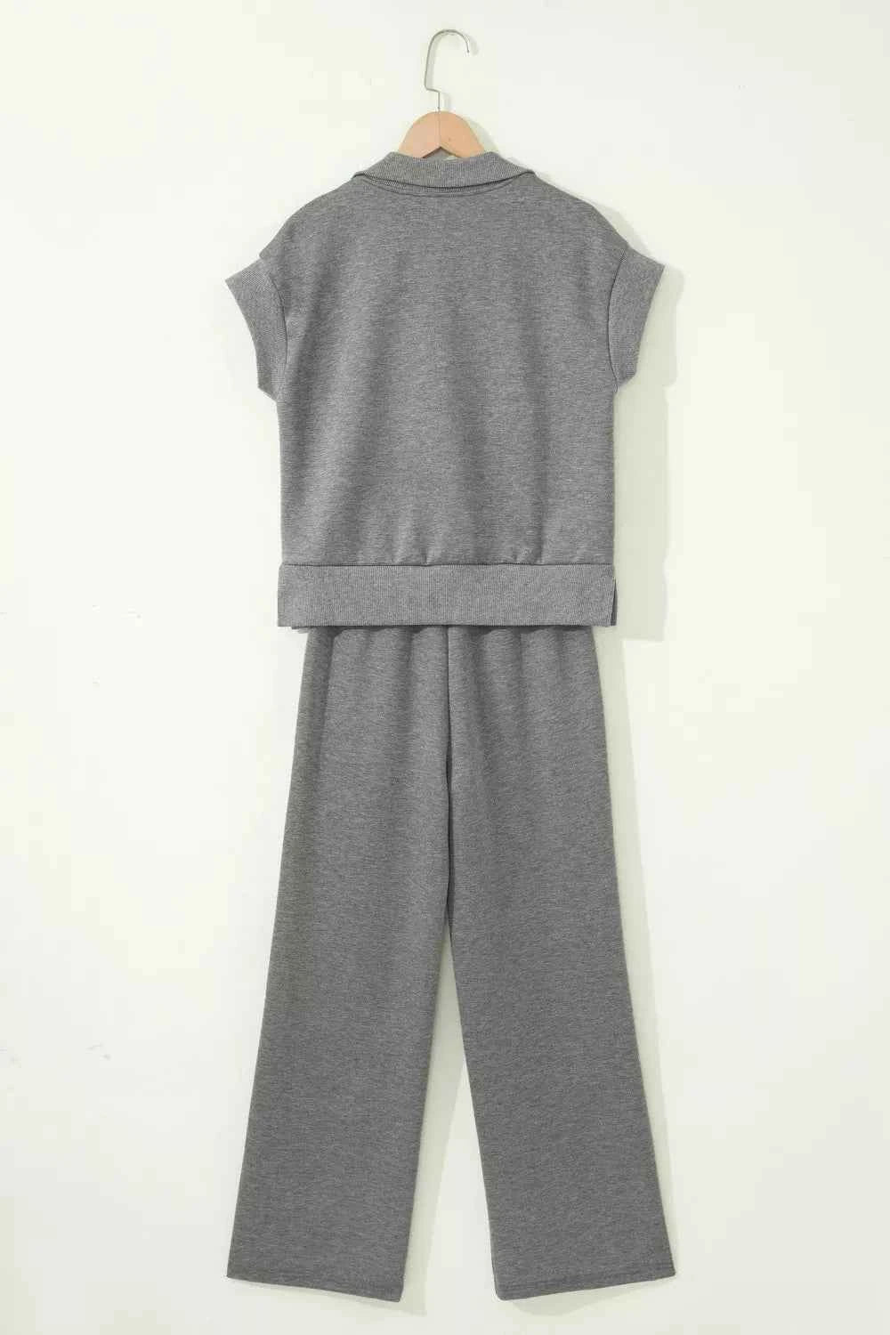 Half Zip Polo Tee Casual Pant Set Trendsi