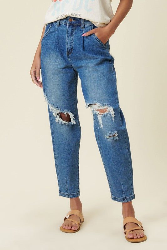 TEEK - Medium Stone Distressed Slouchy Jeans JEANS TEEK FG   