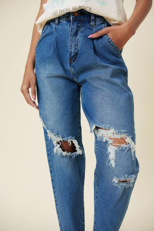 TEEK - Medium Stone Distressed Slouchy Jeans JEANS TEEK FG   