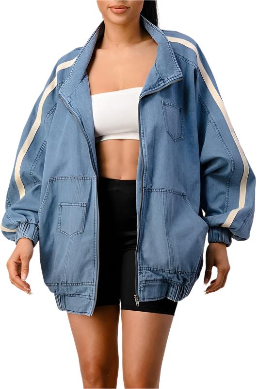 TEEK - Casual Loose Fit Denim Stripe Jacket JACKET TEEK FG S  