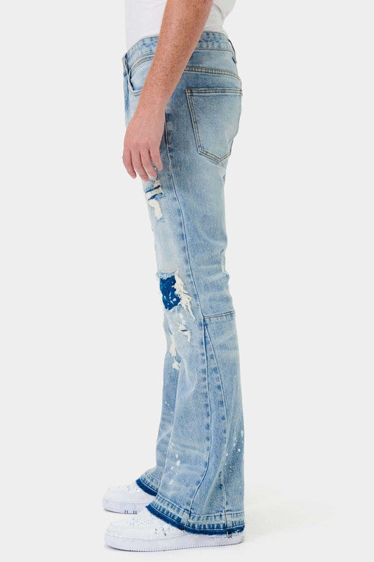 TEEK - Light Stone Knee Destroyed Slim Flare Jeans JEANS TEEK FG   