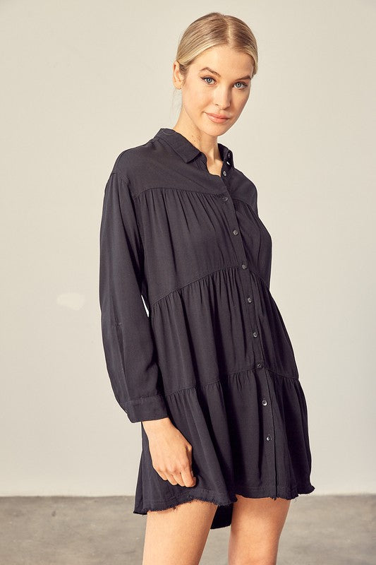 TEEK - Tiered Mini Shirtdress DRESS TEEK FG BLACK S 