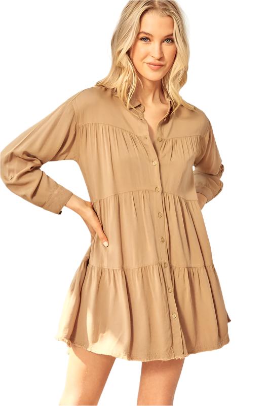 TEEK - Tiered Mini Shirtdress DRESS TEEK FG TAN S 