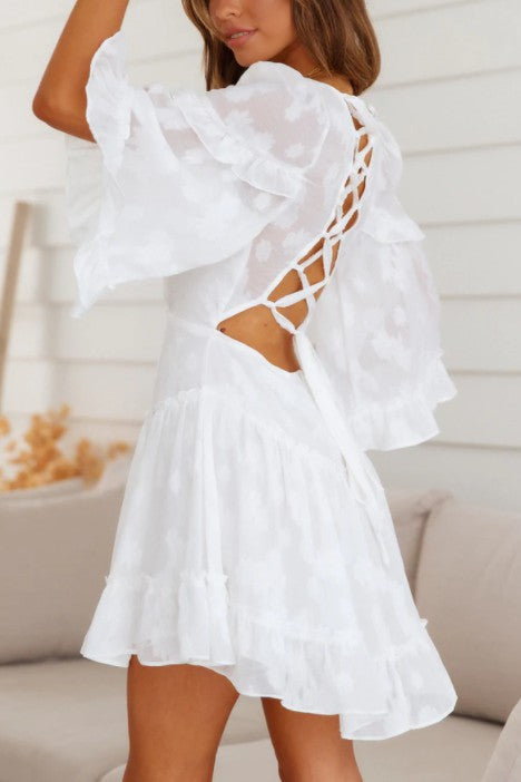 TEEK - White Chiffon Ruffle Mini Dress DRESS TEEK FG   