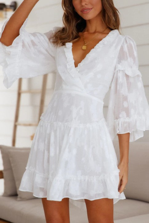 TEEK - White Chiffon Ruffle Mini Dress DRESS TEEK FG XS  
