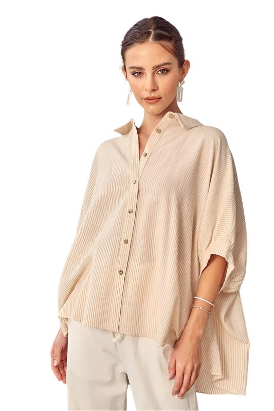 TEEK - Striped Button Up Shirt TOPS TEEK FG TAUPE S 