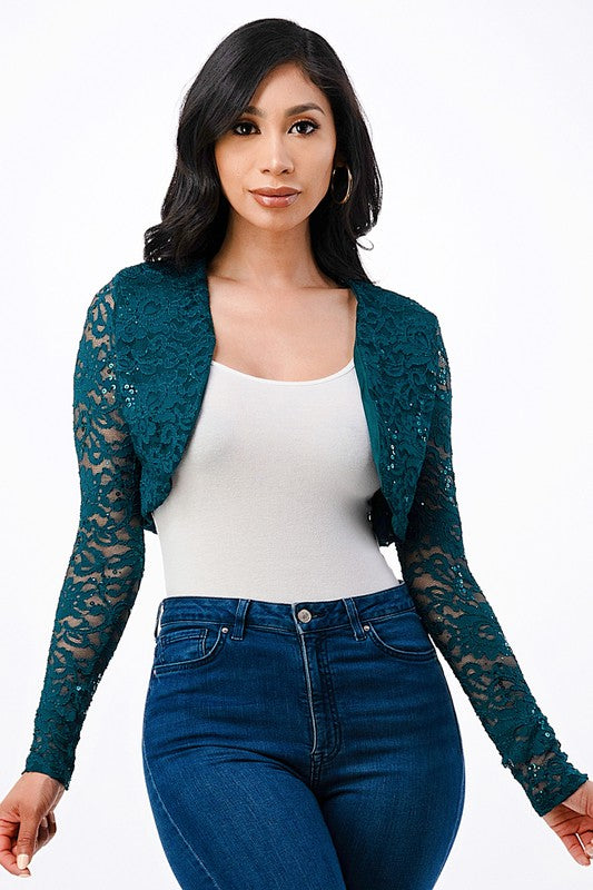 TEEK - Long Sleeve Evening Lace Bolero TOPS TEEK FG Hunter Green S