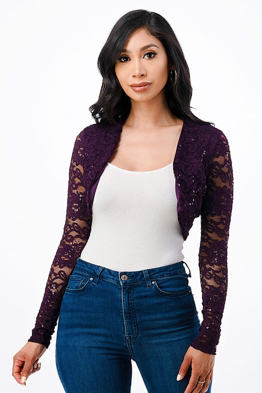 TEEK - Long Sleeve Evening Lace Bolero TOPS TEEK FG Eggplant S