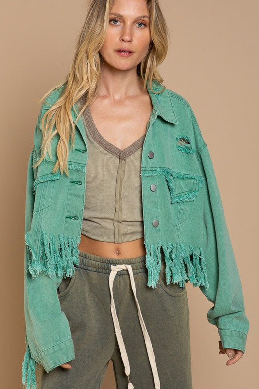 TEEK - Fringe Distressed Crop Denim Jacket JACKET TEEK FG   