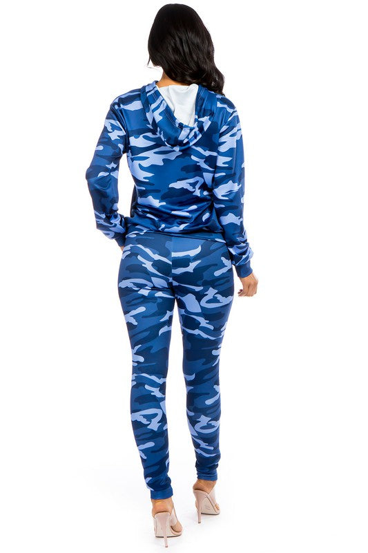 TEEK - BLUE TWO PIECE CAMO HOODIES PANT SET SET TEEK FG   